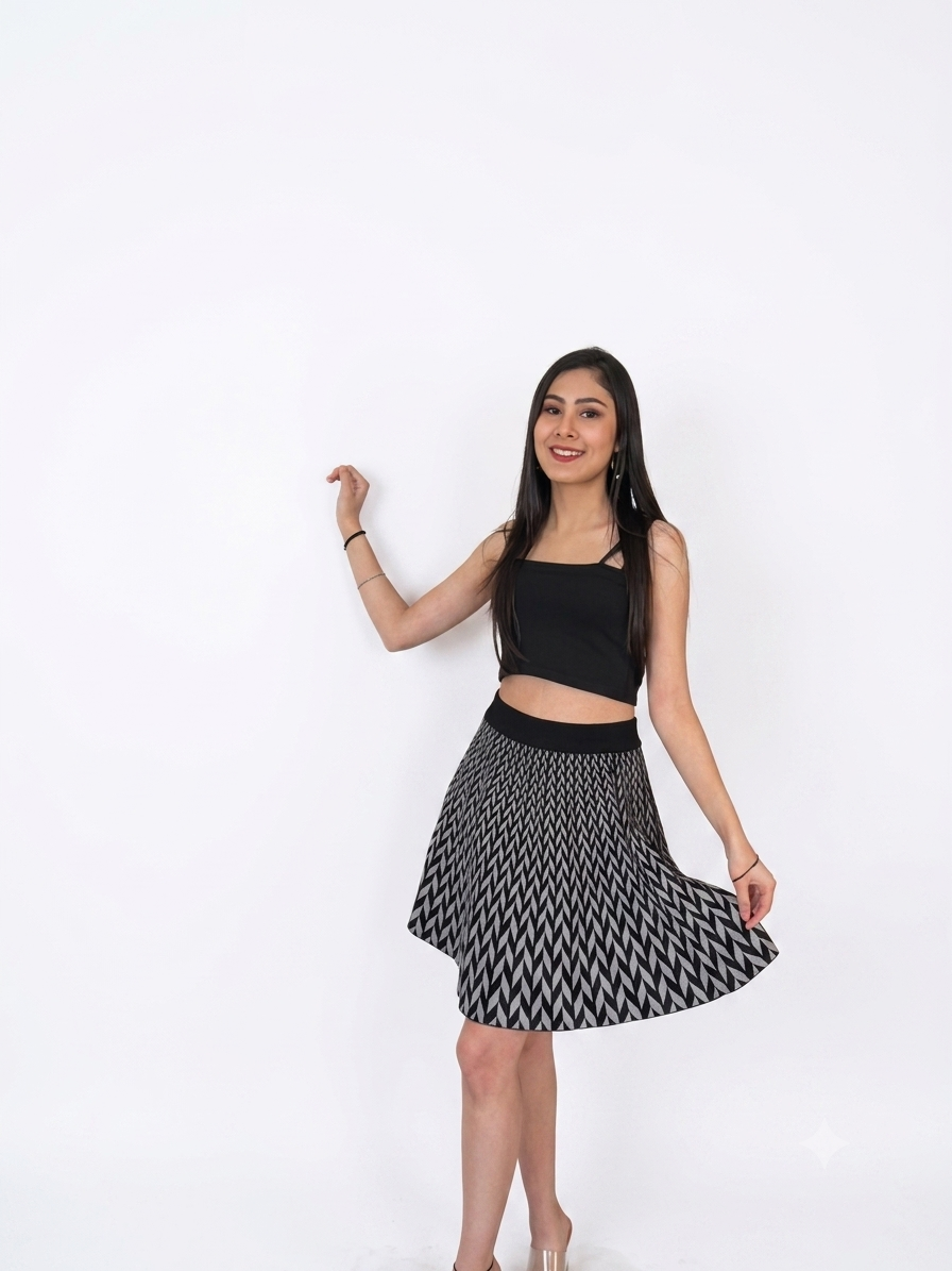 Black and White patterned pleated mini skirt