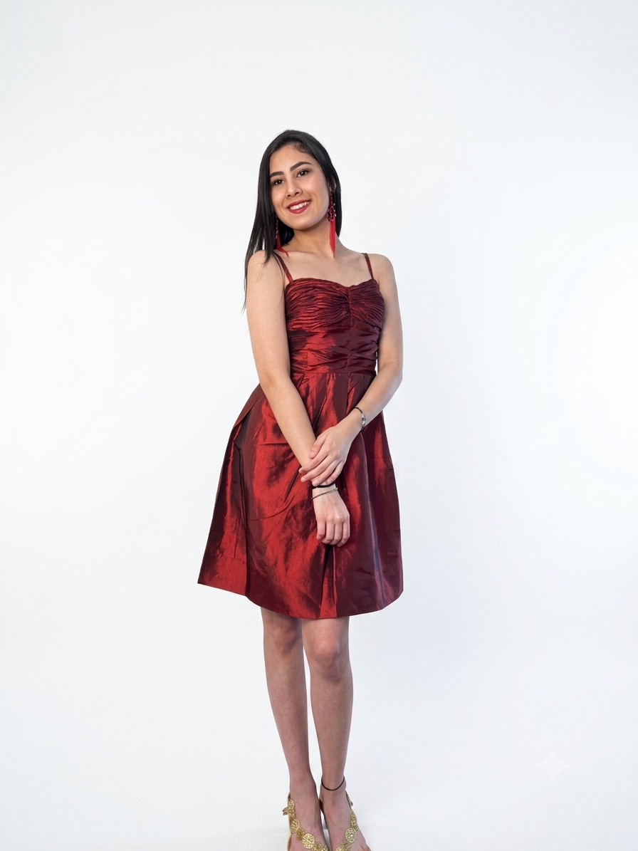 Metallic Crimson Ruched Party Dress