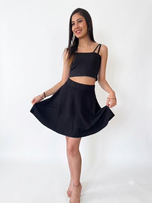 Classic High-Waisted Black Skater Skirt