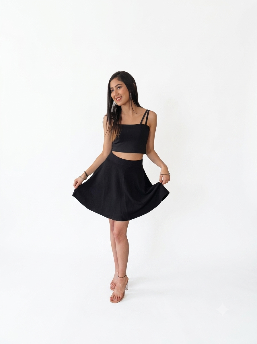 Classic High-Waisted Black Skater Skirt