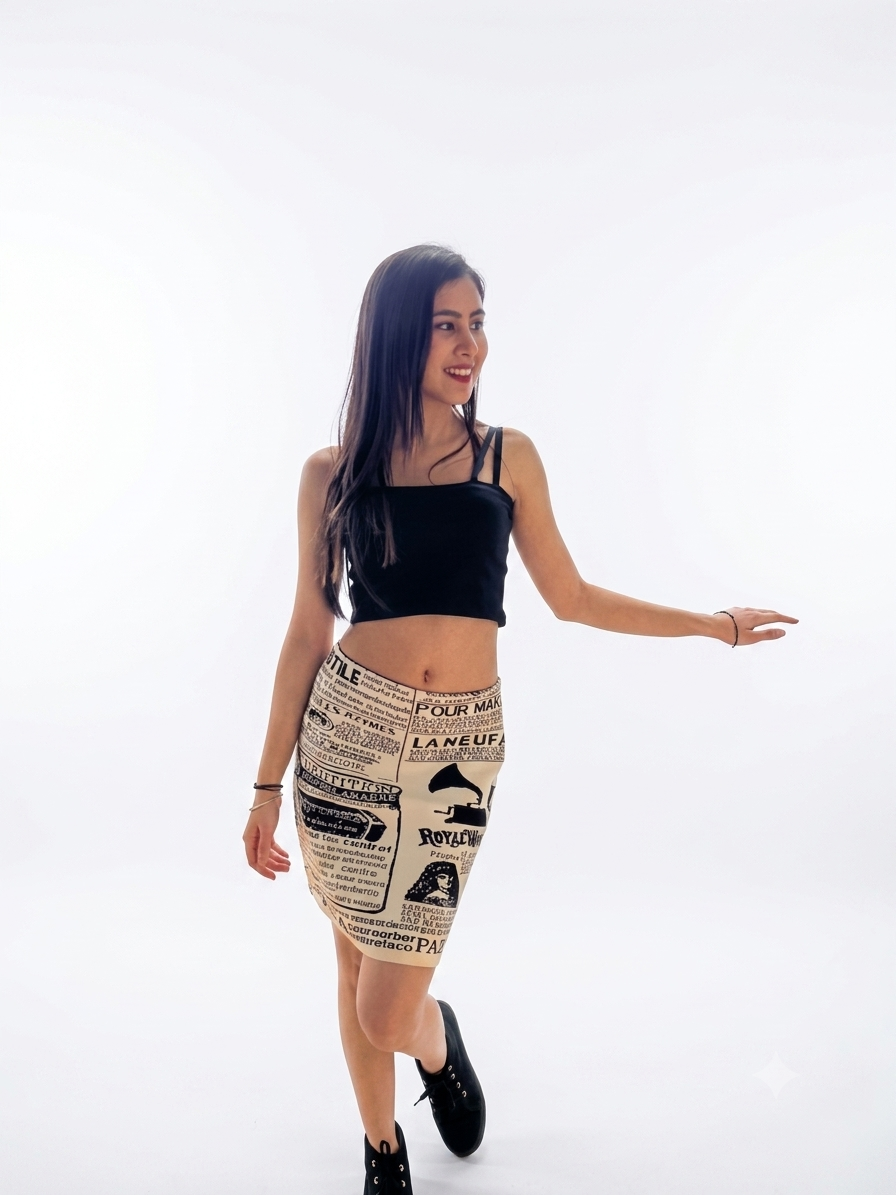 Monochrome Newsprint Graphic Mini Skirt – Edgy Streetwear Bodycon Bottom