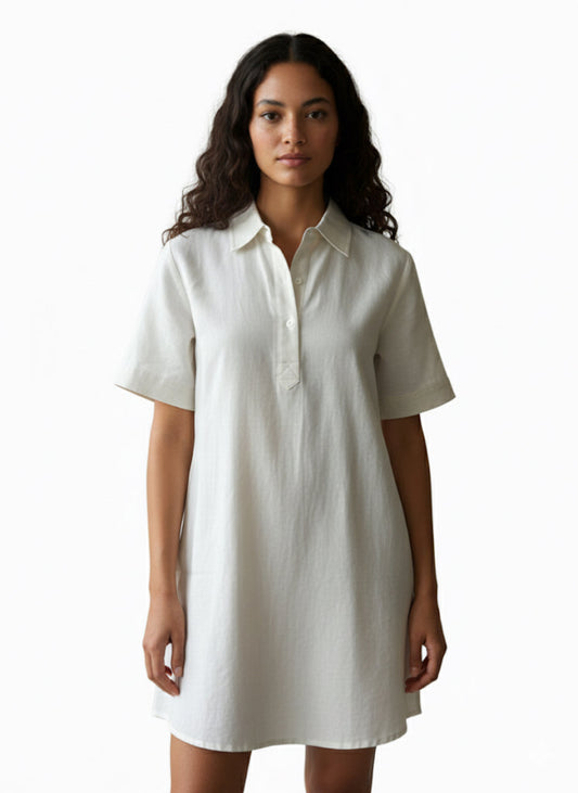 Cotton-Linen A-Line Shirt Dress