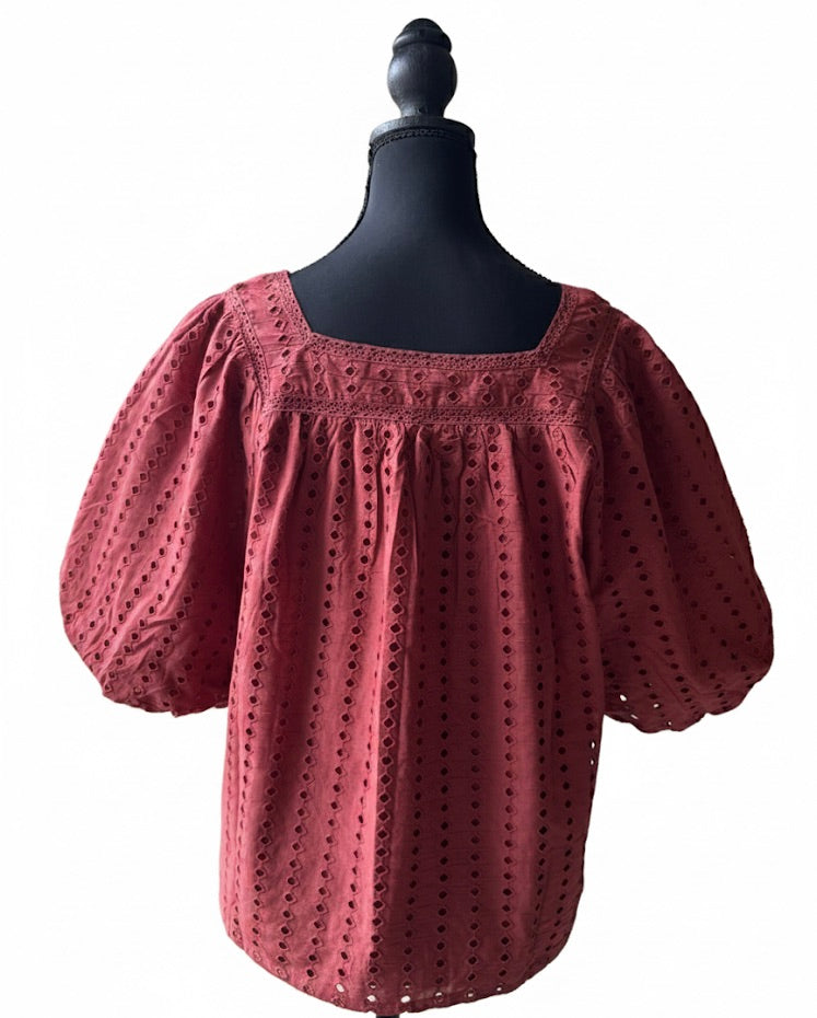 Women's Square Neck Eyelet Crop Top