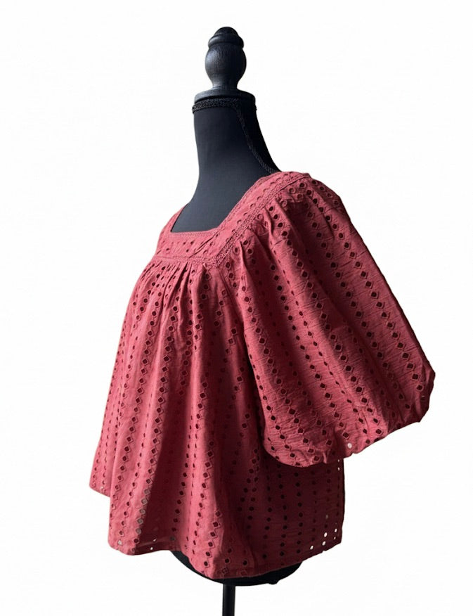 Women's Square Neck Eyelet Crop Top