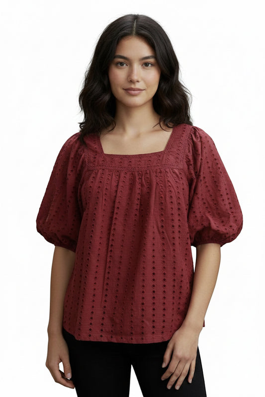 Women's Square Neck Eyelet Crop Top