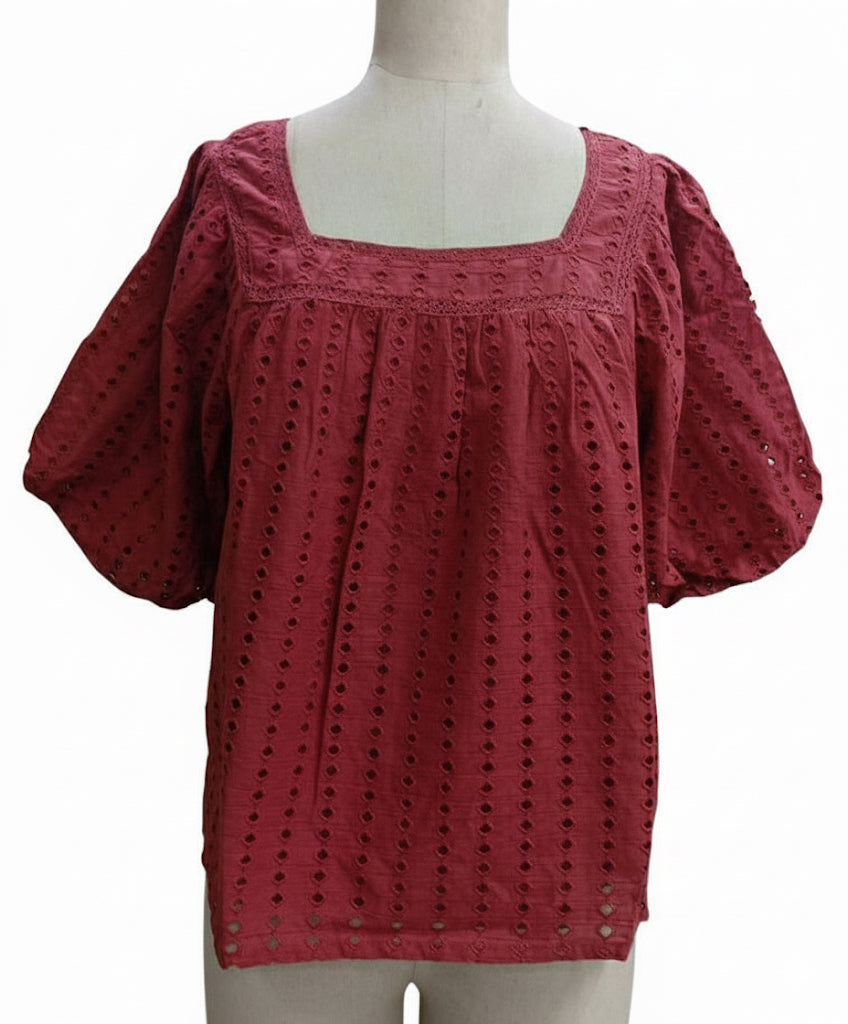 Women's Square Neck Eyelet Crop Top
