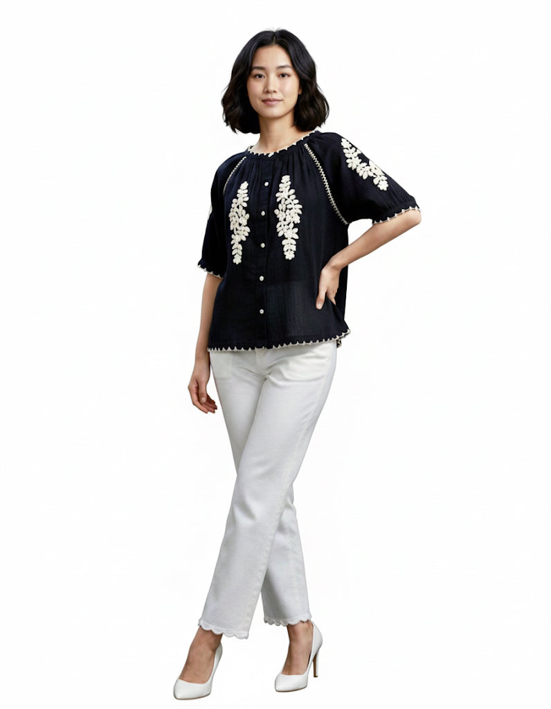 Cotton Gauze Peasant Blouse