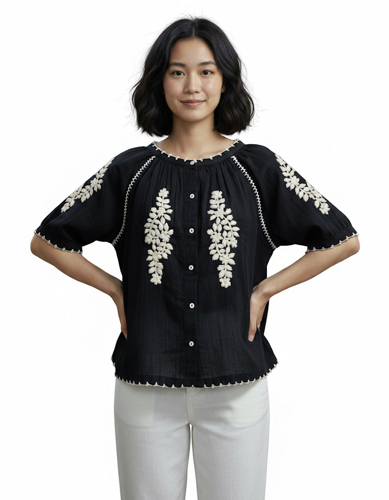 Cotton Gauze Peasant Blouse
