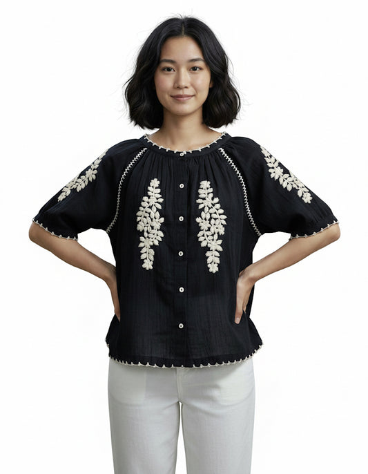 Cotton Gauze Peasant Blouse
